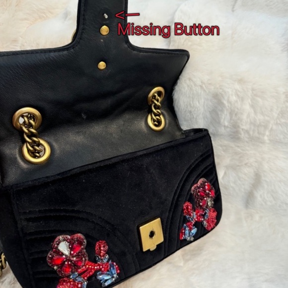Gucci Velvet Matelasse Embroidered Mini GG Marmont Shoulder Bag - Picture 9 of 16